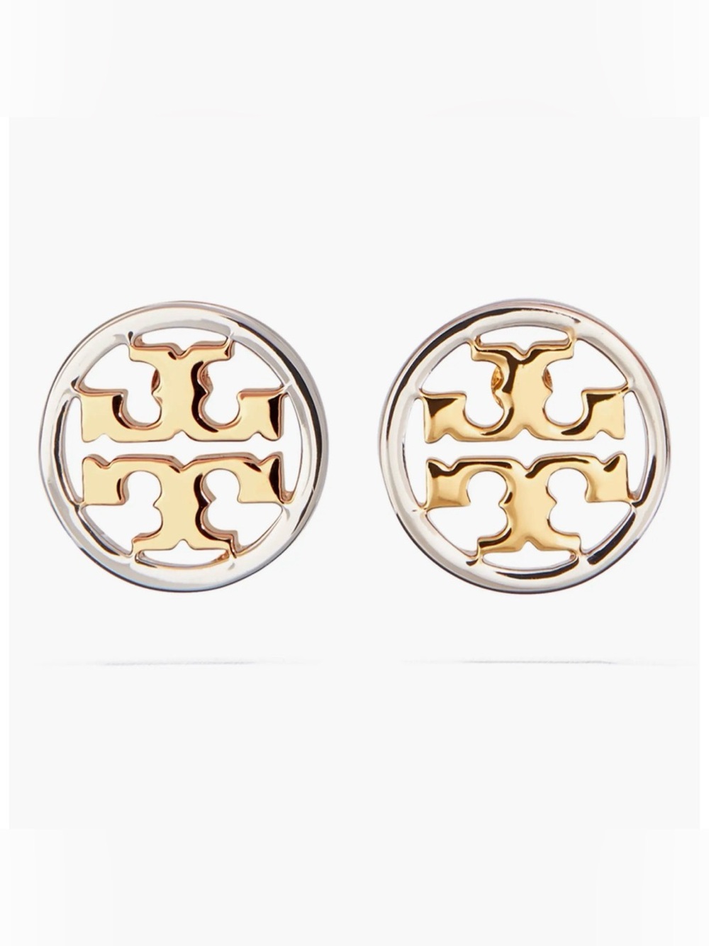 Tory Burch | Icon Circle Logo Stud Earrings | Two Tone | 3/8”